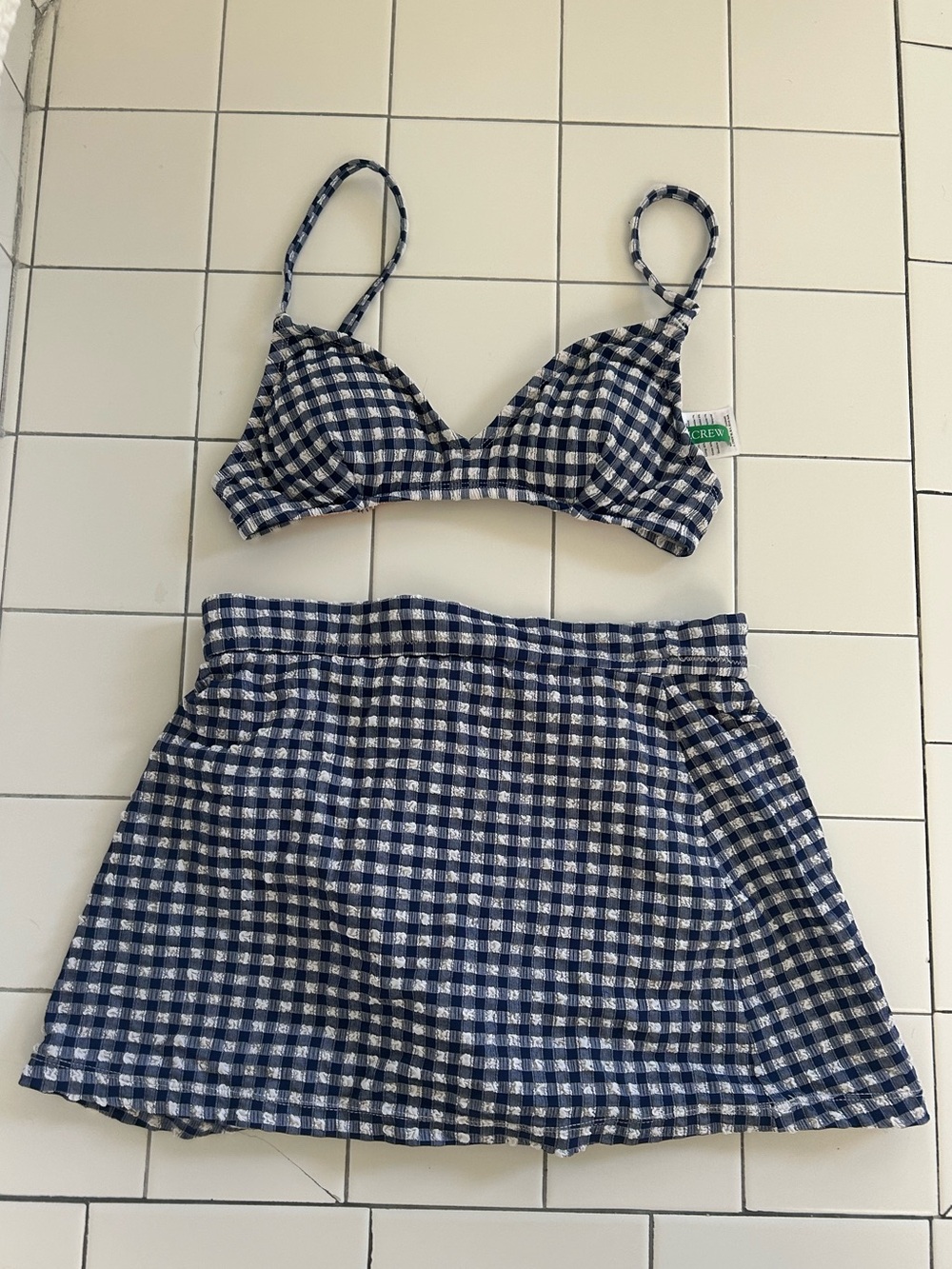 J.Crew | French Bikini Top & Heritage Swim Skirt | Navy & White Classic Gingham